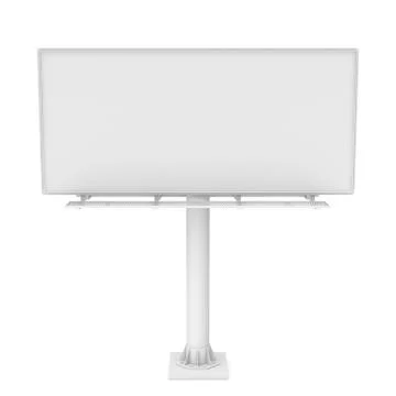 Rendering of one large white blank steel roadside billboard with no ads Stock Illustration