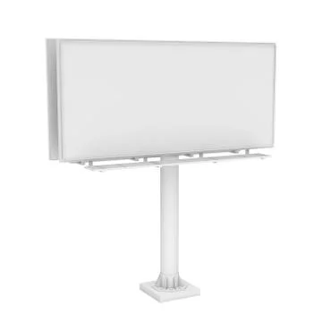Rendering of one large white blank steel roadside billboard with no ads Stock Illustration