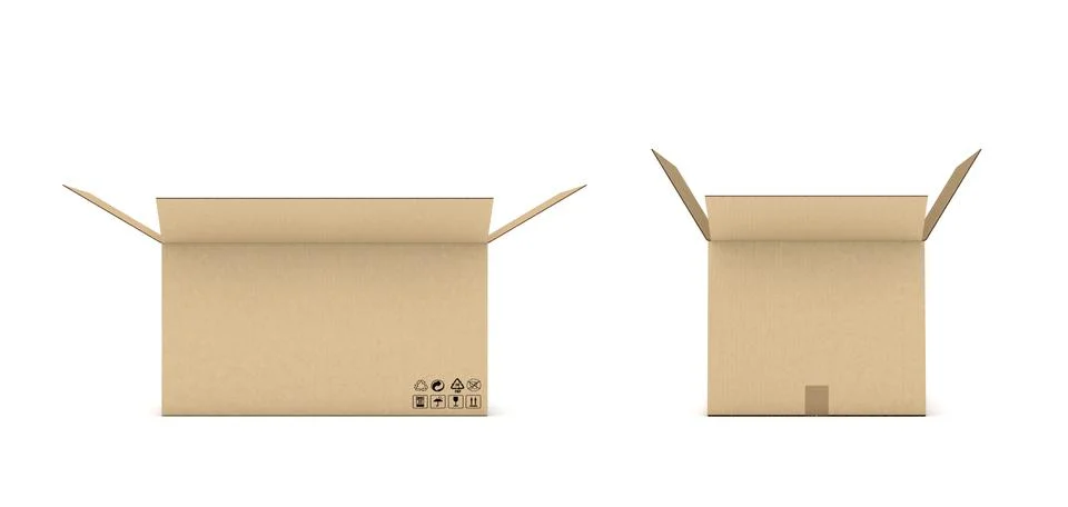 Rendering of open cardboard mail box isolated on a white background Stock Illustration