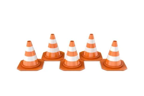 Rendering of orange-white striped traffic cones 스톡 일러스트