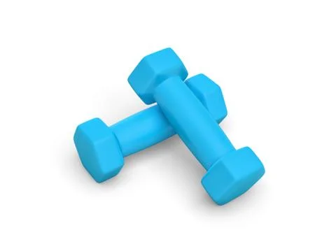 Rendering pair of blue light weight dumbbells isolated on white background Stock Illustration