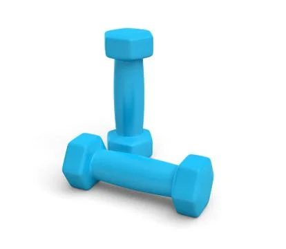 Rendering pair of blue light weight dumbbells isolated on white background Stock Illustration