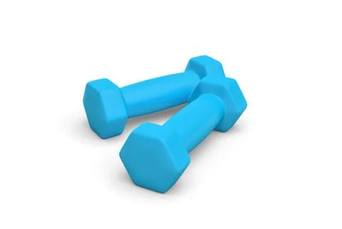 Rendering pair of blue light weight dumbbells isolated on white background Stock Illustration