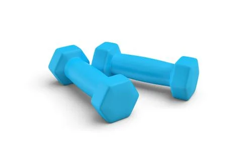 Rendering pair of blue light weight dumbbells isolated on white background Stock Illustration