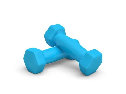 Rendering pair of blue light weight dumbbells isolated on white background Stock Illustration
