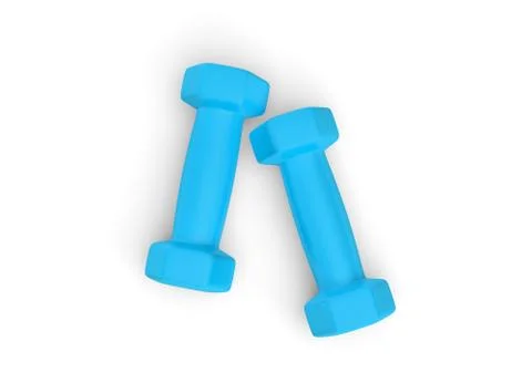 Rendering pair of blue light weight dumbbells isolated on white background Stock Illustration
