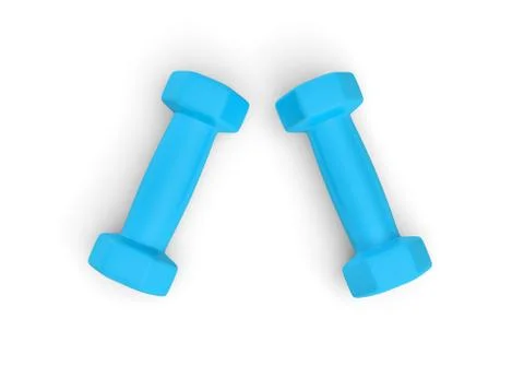Rendering pair of blue light weight dumbbells isolated on white background Illustrazione stock