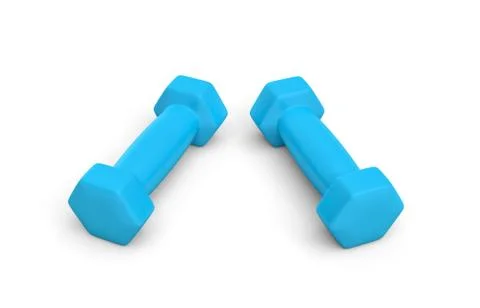 Rendering pair of blue light weight dumbbells isolated on white background イラスト素材