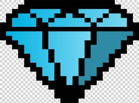 Rendering pixel art diamond showing faceted blue gradient, black outline on Stock Illustration