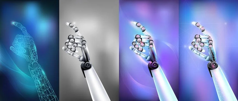 Rendering of realistic robotic hands in different styles. Stock Illustration