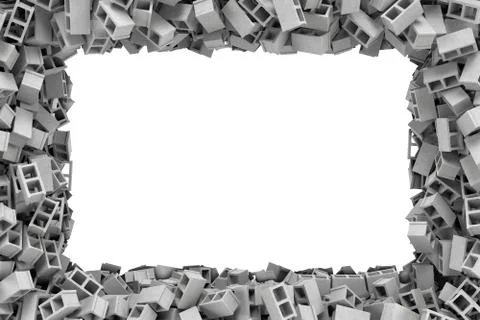Rendering rectangular frame made of gray cinder blocks lying at the edges with Stock Illustration