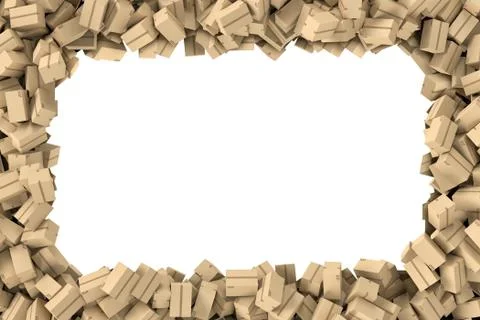 Rendering rectangular frame made of light beige cardboard mail boxes on white イラスト素材