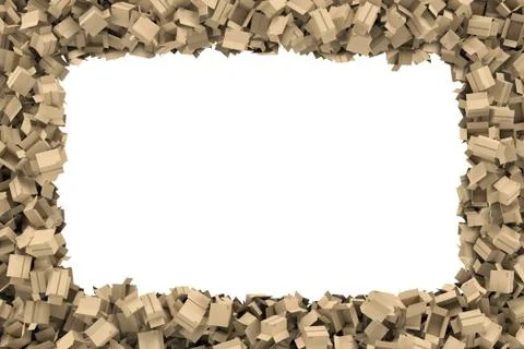 Rendering rectangular frame made of light beige cardboard mail boxes lying at Stock Illustration