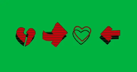Rendering red broken heart and arrow icons on transparent canvas illustrating Stock Footage 317595434