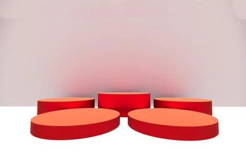 Rendering red white 3D room product display mockup presentation stage showcas Stock Illustration