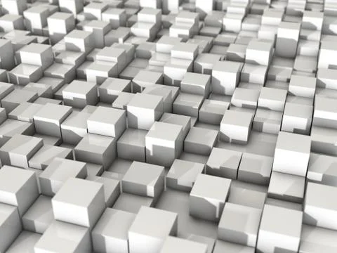 Rendering render white cubic glossy random level surface background Stock Illustration