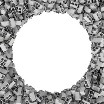 Rendering round frame of blocks on white background Stock Illustration