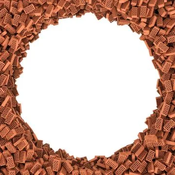 Rendering round frame of bricks on white background Stock Illustration
