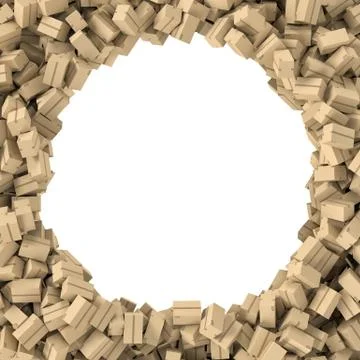 Rendering round frame made of light beige cardboard mail boxes Ilustración de archivo
