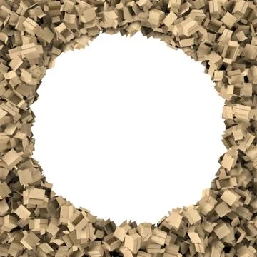 Rendering round frame made of light beige cardboard mail boxes lying at the Stock Illustration