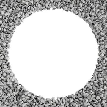 Rendering round frame made of stones lying at the edges with white empty space Stock Illustration