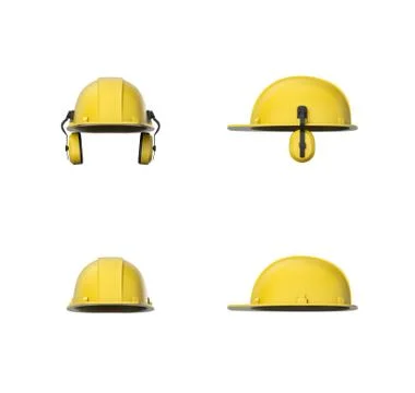 Rendering set of yellow hard hat or construction helmet with ear protectors Stock-Illustration