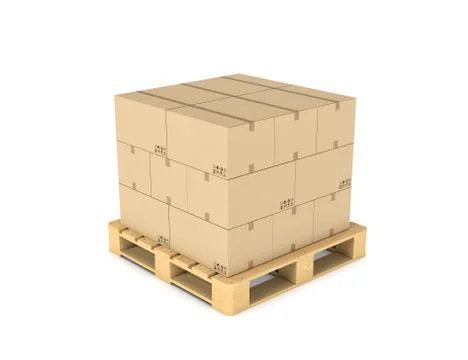 Rendering of several carton boxes stacked evenly on a double-decked pallet Stock Illustration