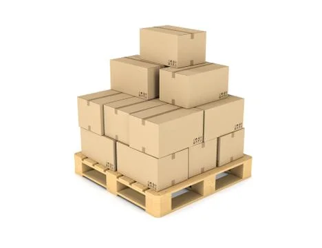 Rendering of several carton boxes stacked evenly on a double-decked pallet Stock Illustration