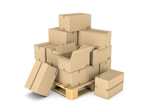 Rendering of several carton boxes stacked evenly on a double-decked pallet Stock-Illustration