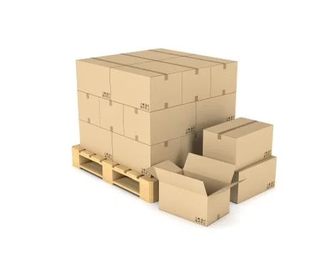 Rendering of several carton boxes stacked evenly on a double-decked pallet Stock Illustration