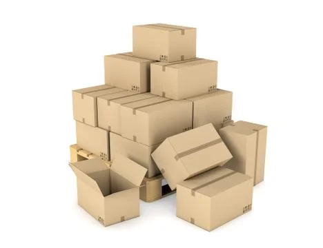 Rendering of several carton boxes stacked evenly on a double-decked pallet Stock Illustration