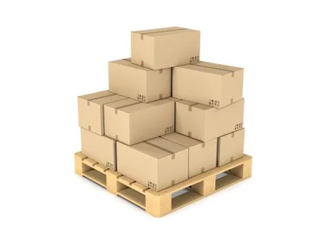 Rendering of several carton boxes stacked evenly on a double-decked pallet Stock Illustration