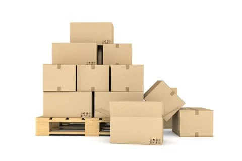 Rendering of several carton boxes stacked evenly on a double-decked pallet Stock Illustration