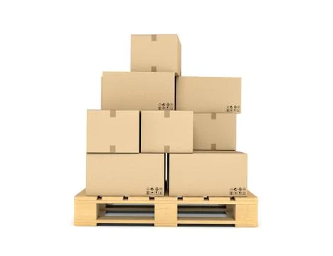 Rendering of several carton boxes stacked evenly on a double-decked pallet Stock Illustration