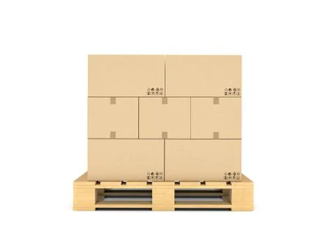 Rendering of several carton boxes stacked evenly on a double-decked pallet Stock Illustration