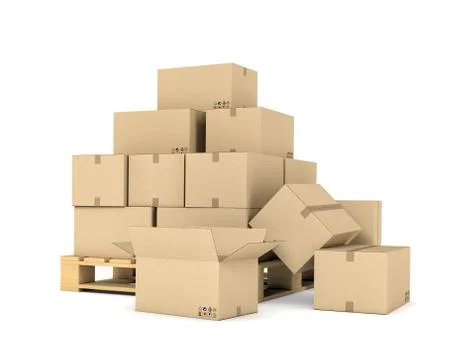 Rendering of several carton boxes stacked evenly on a double-decked pallet Stock Illustration