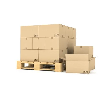 Rendering of several carton boxes stacked evenly on a double-decked pallet Stock Illustration