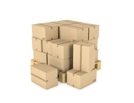 Rendering of several carton boxes stacked evenly on a double-decked pallet Stock Illustration
