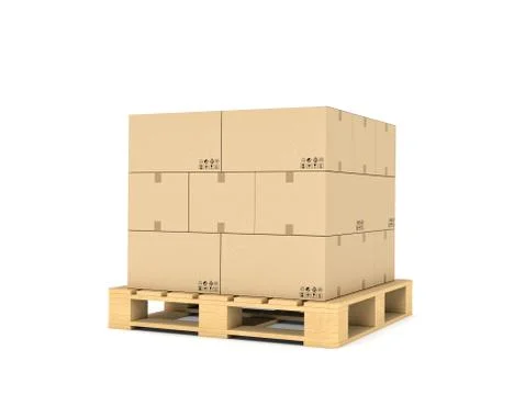 Rendering of several carton boxes stacked evenly on a double-decked pallet Stock Illustration