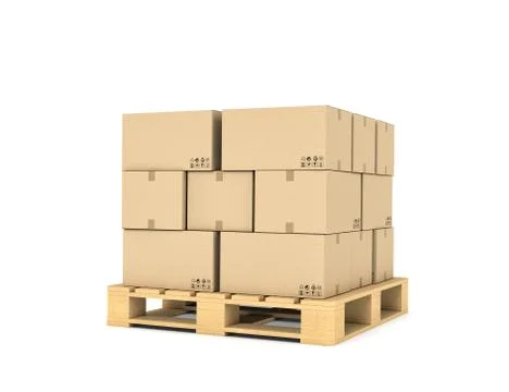 Rendering of several carton boxes stacked evenly on a double-decked pallet Stock Illustration