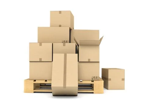 Rendering of several carton boxes stacked evenly on a double-decked pallet Stock Illustration