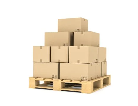 Rendering of several carton boxes stacked evenly on a double-decked pallet Stock Illustration