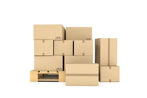 Rendering of several carton boxes stacked evenly on a double-decked pallet Stock Illustration