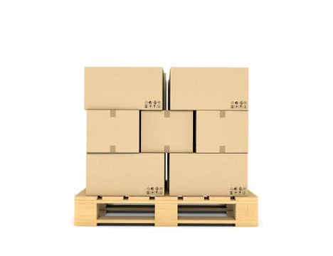 Rendering of several carton boxes stacked evenly on a double-decked pallet Stock Illustration