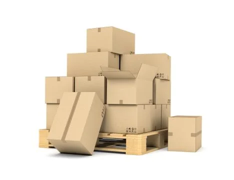 Rendering of several carton boxes stacked evenly on a double-decked pallet Stock Illustration