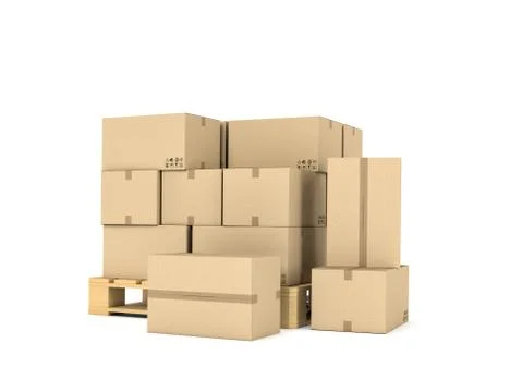Rendering of several carton boxes stacked evenly on a double-decked pallet Stock Illustration