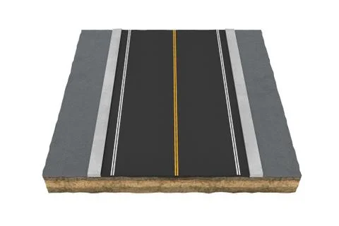Rendering square piece of asphalt road isolated on the white background Stock Illustration