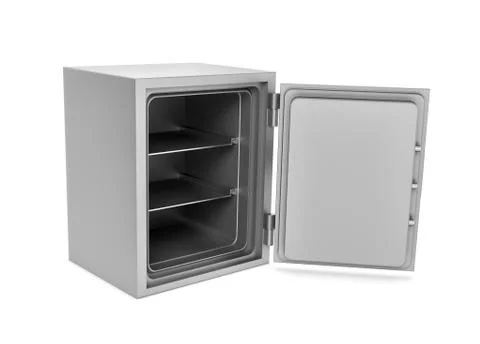 Rendering of steel safe box with open door, isolated on white background Stock Illustration