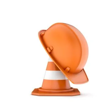Rendering of striped traffic cone and helmet on it Stock Illustration