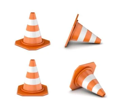 Rendering striped traffic cone isolated on the white background Illustration